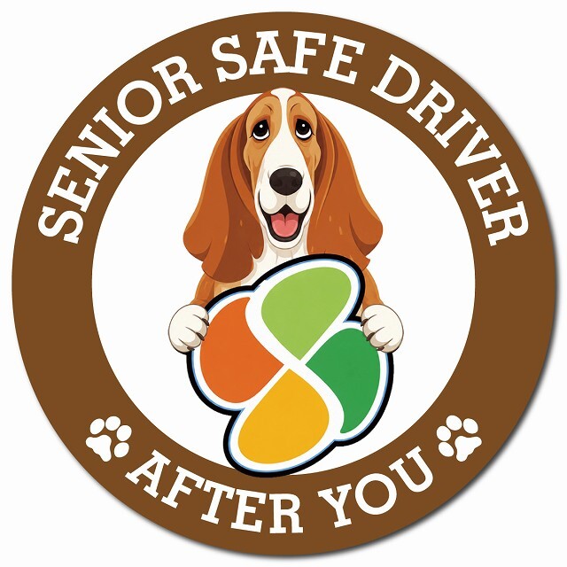 カーサイン 高齢者マーク SENIOR SAFE DRIVER バセットハウンド マグネット 強力 直径13cm 肉球 日本製 車 ステッカー