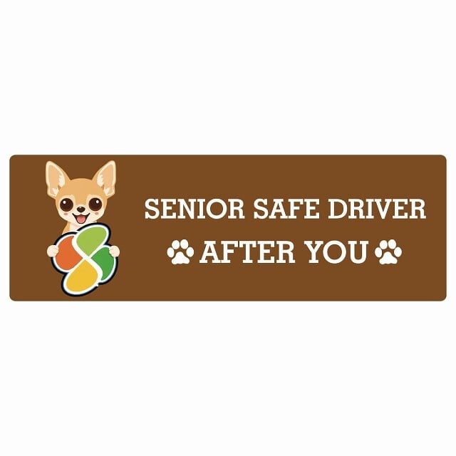 カーサイン 高齢者マーク SENIOR SAFE DRIVER チワワ ステッカー シール 長方形 15x5cm 肉球 日本製 車