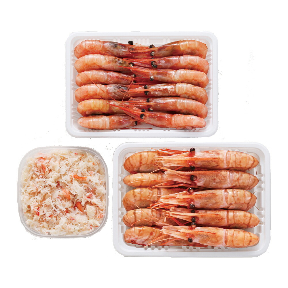 メーカー直送 カネコメ田中水産 ぼたんえび・甘えび・おおずわいがにほぐし身セット　26-6010-31 贈答品 自宅用 プレゼント 人気 ランキング  お誕生日 2種類のえびと、ずわいがにほぐし身が入ったセットです。