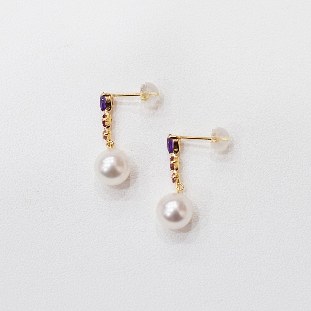 ［pearl612］7.5mm - 8mm ホワイトピンク 半貴石 ピアス あこや真珠