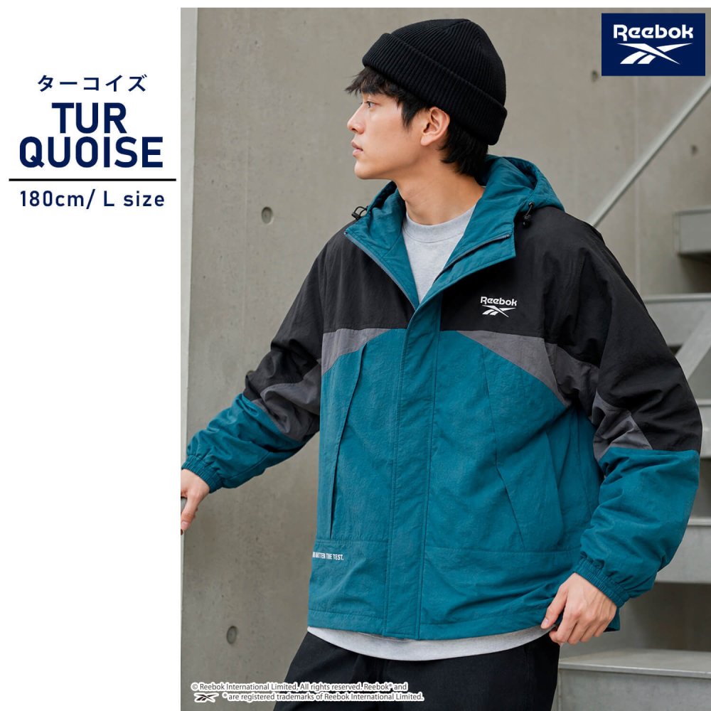 【予約】Reebok リーボック マウンテンパーカー メンズ 長袖 アウター ブルゾン スタンド フルジップ フーディ 中綿 キルト 軽量 防風 あたたかい ロゴ 刺繍  ブランド 大きいサイズ ゆったり ユニセックス 春 秋 冬 M L LL 黒 紺 2026fw karlas