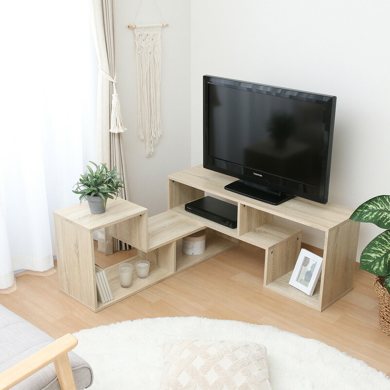 L字型伸縮TVボード オーク オーク・オークホワイト 2色展開 テレビ台 ローボード リビング収納 テレビボード おしゃれ シンプル 新生活 家具 インテリア 不二貿易