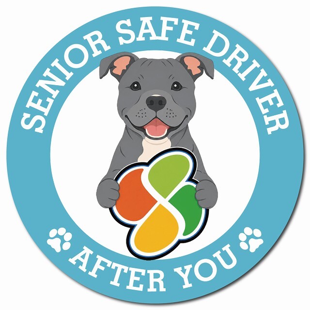 カーサイン 高齢者マーク SENIOR SAFE DRIVER スタッフォードシャーブルテリア マグネット 強力 直径13cm 肉球 日本製 車 ステッカー