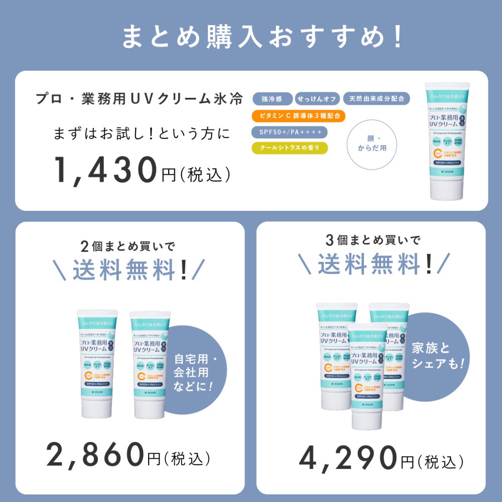 日焼け止め ヤーマン プロ・業務用 UVクリーム氷冷 2個セット SPF50＋ PA＋＋＋＋ 冷感 UVクリーム ひんやり 顔 体 全身 紫外線対策 UVケア 石けんで落とせる 保湿 ビタミンC誘導体 クールシトラス 女性 母 美容 誕生日 母の日 夏 プレゼント ギフト