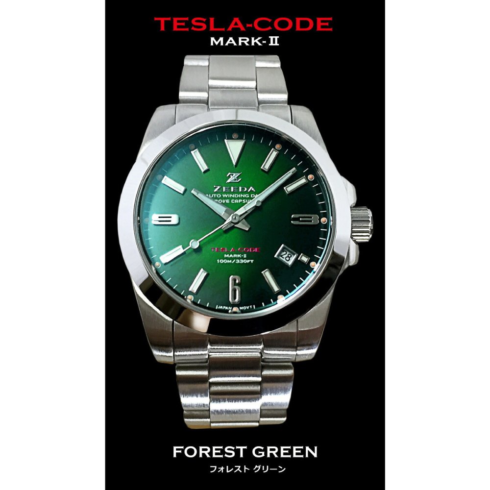 ジーダ ZEEDA テスラコード マーク2 TESLA-CODE MARK-II FOREST GREEN 腕時計 メンズ 自動巻き ZD-TC2-GRN