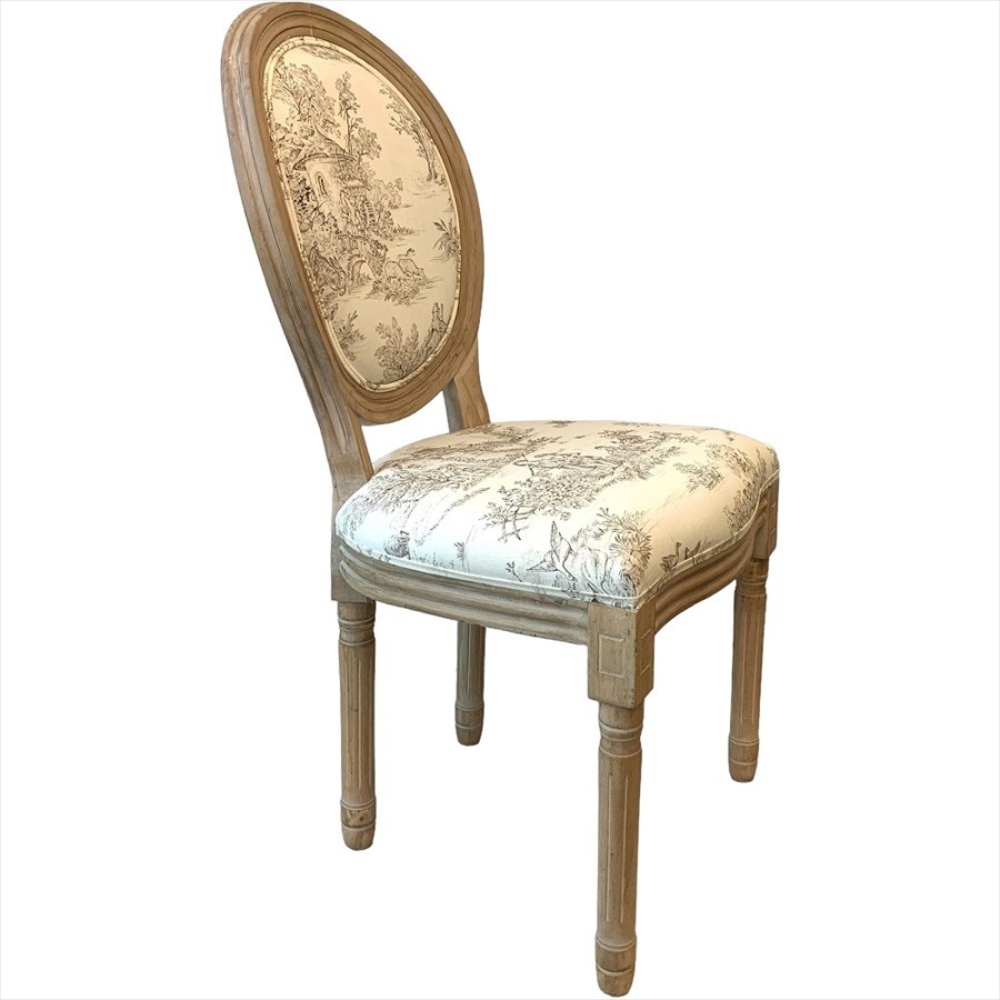 フレンチインテリア サイドチェアトワルドジュイ Toile de jouy パーソナルチェア フランス製生地 おしゃれ かわいい シャビーシック 頑丈に設計されていています 脚は簡易組み立て式 天然木 コットン ウレタン 椅子 イス 家具