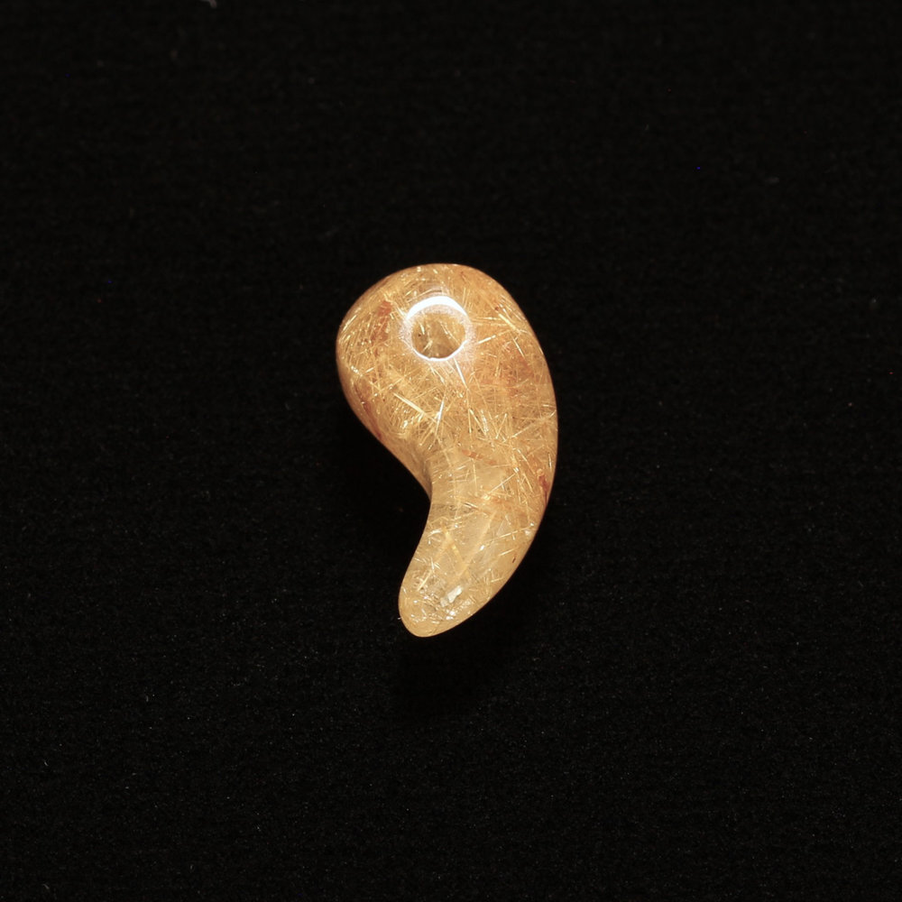 天然石 勾玉ゴールドルチル 約1g 華やかに黄金色に染まる 仕事運 成功 お守り GHM50 スエードコードor交換用ゴム付＆巾着付 財運 石 京海堂