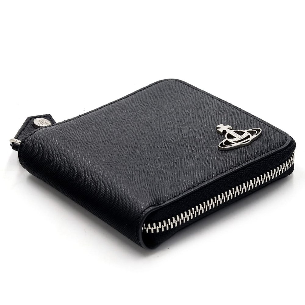 ヴィヴィアンウエストウッド 財布 二つ折り財布 メンズ レディース Vivienne Westwood 51010043 L001N LA N402 ブラック サフィアーノ 本革 ラウンドファスナー 小銭入れあり オーブ ロゴ コンパクト