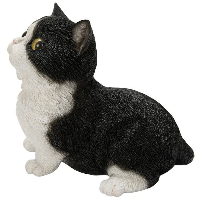 置物 猫 見上げるマンチカン 黒白 幅16cm woobia ウービア リアル かわいい おしゃれ 玄関 インテリア オブジェ ガーデン マンチカン 白黒 ハチワレ ネコ 動物 アニマル 癒し 棚 北欧 リビング プレゼント ギフト 新築祝い 猫好き