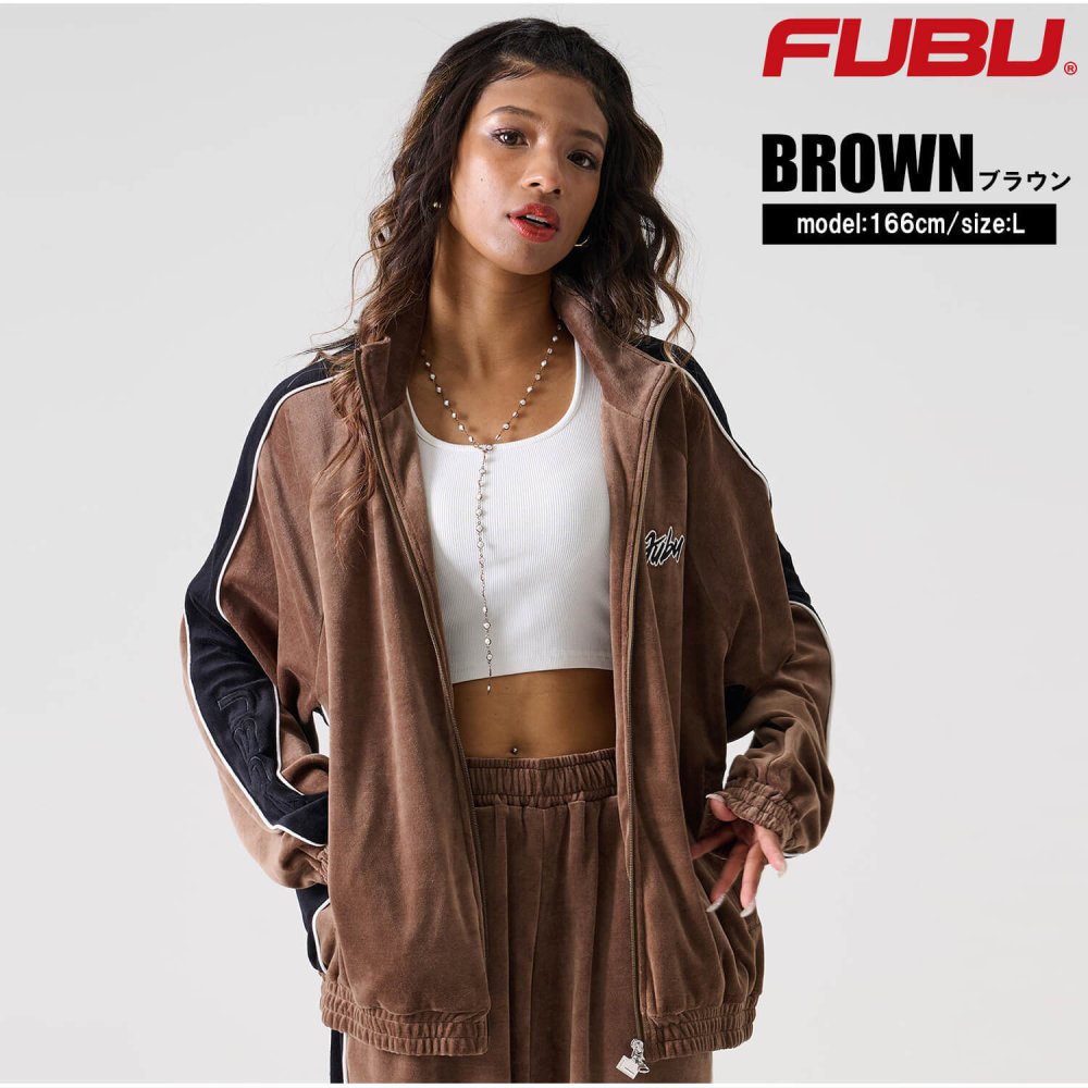 FUBU フブ ジャケット メンズ ベロア 長袖 ライトアウター トラックジャケット ジャージ 春 秋 冬 ハイネック フルジップ ブランド ロゴ トップス オーバーサイズ XL XXL アメカジ レディース ストリート系 ヒップホップ B系 黒 2025fw