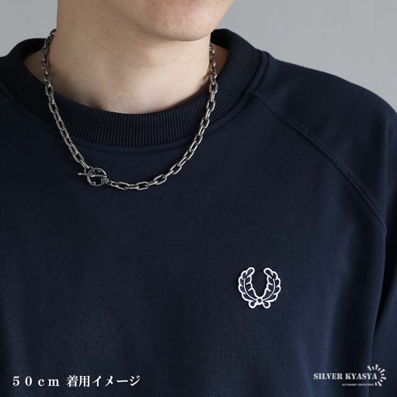 チタン製 軽い あずきチェーンネックレス 長小豆 マンテルネックレス チタンネックレス 幅7mm シルバー 燻し風加工 つけっぱなし メンズ 男性 金属アレルギー対応