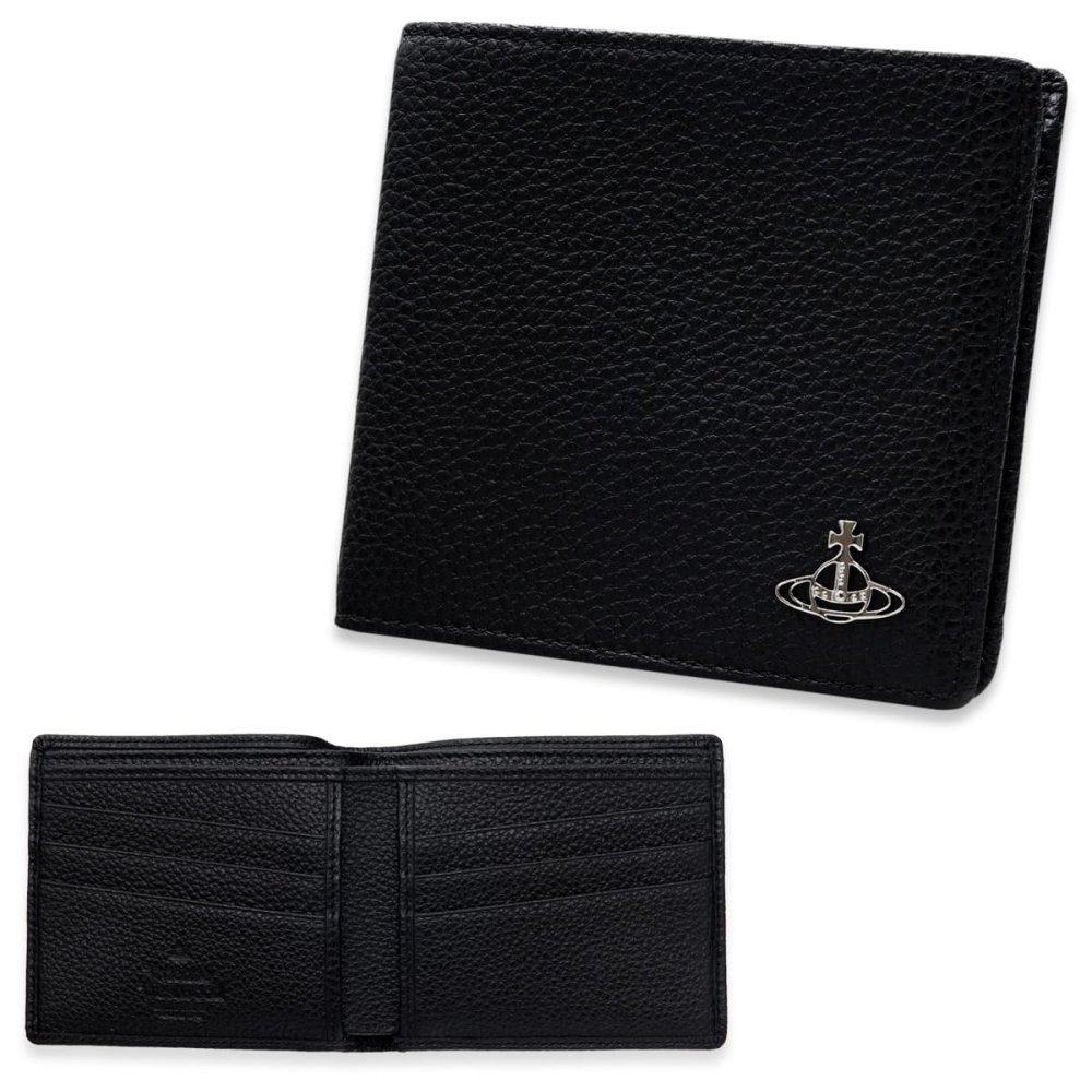 ヴィヴィアンウエストウッド 財布 メンズ 二つ折り財布 Vivienne Westwood 51120008 L001J LA N401 ブラック 黒 グレインレザー 本革 小銭入れなし コンパクト オーブ ロゴ 札入れ ギフト プレゼント