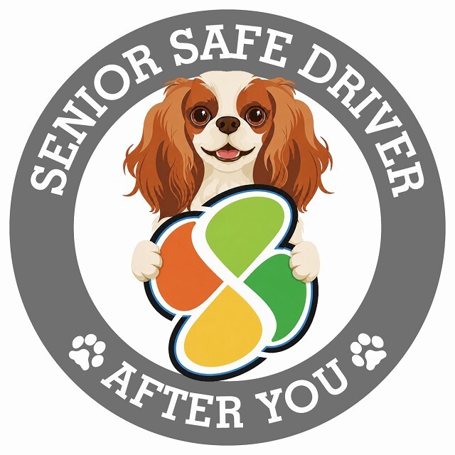 カーサイン 高齢者マーク SENIOR SAFE DRIVER キャバリアキングチャールズスパニエル ステッカー シール 直径13cm 肉球 日本製 車