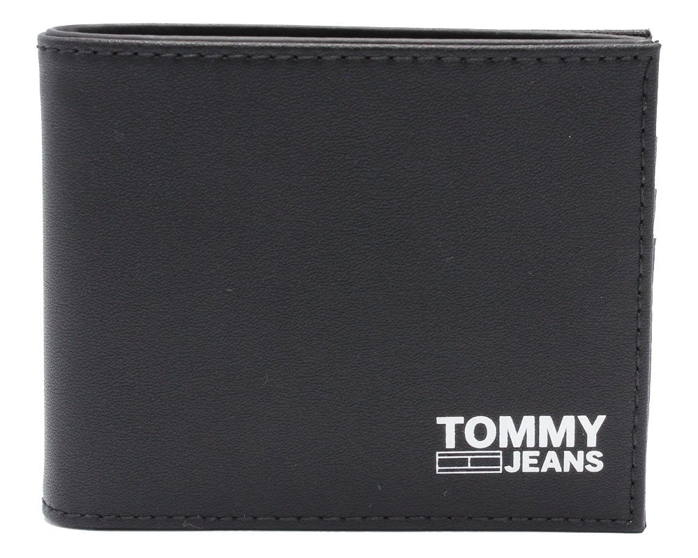 トミーヒルフィガー　TOMMY HILFIGER 　ふたつ折り財布　小銭入れ無しスリム財布　AM0AM07019　ブラック　黒　リサイクルレザー　折財布　トミージーンズ