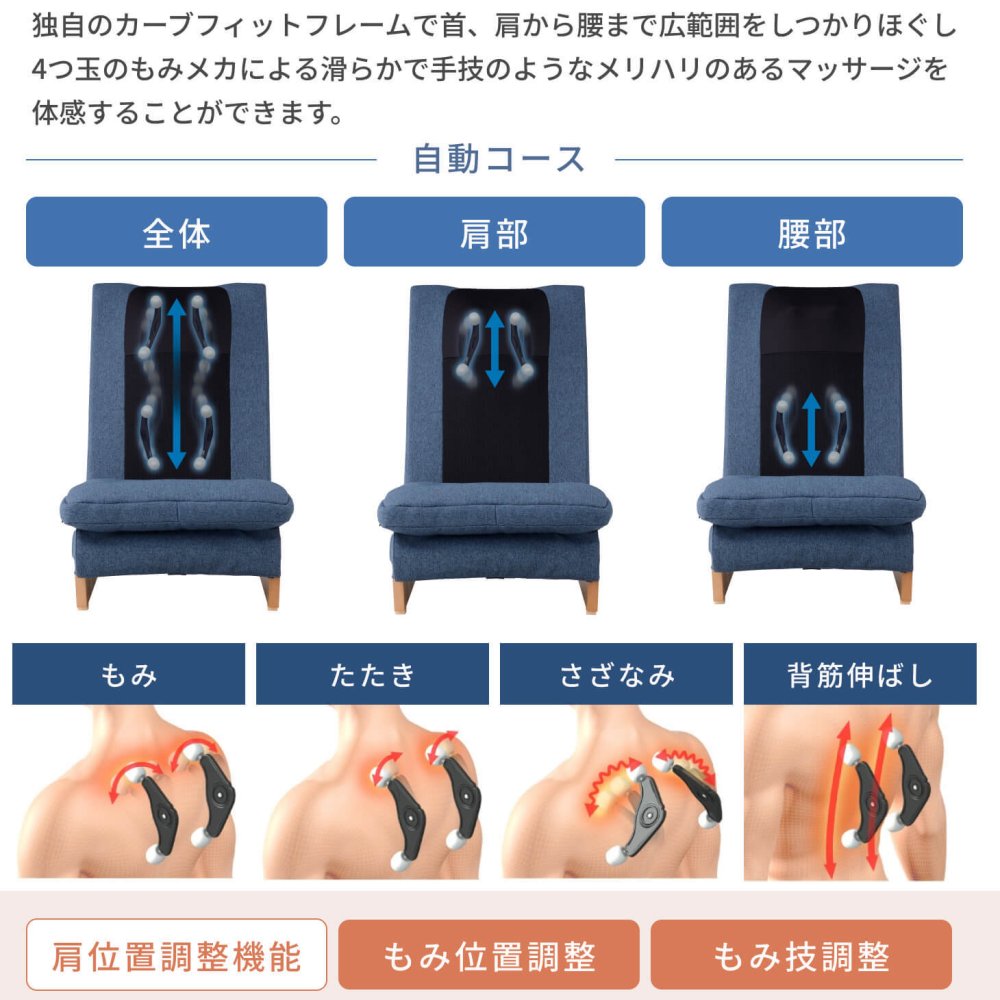 フジ医療器 リビングマッサージチェア ブルー 4つ玉もみメカ 4段階リクライニング 医療機器認証品 10分オートタイマー 保証書付き 敬老の日 ギフト プレゼント