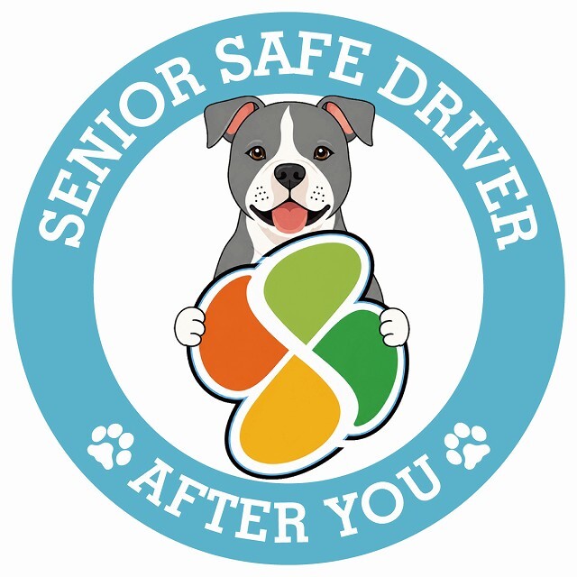 カーサイン 高齢者マーク SENIOR SAFE DRIVER アメリカンスタッフォードシャーテリア ステッカー シール 直径13cm 肉球 日本製 車