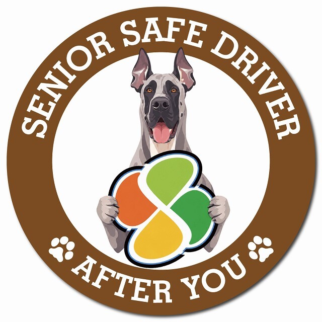 カーサイン 高齢者マーク SENIOR SAFE DRIVER グレートデン マグネット 強力 直径13cm 肉球 日本製 車 ステッカー