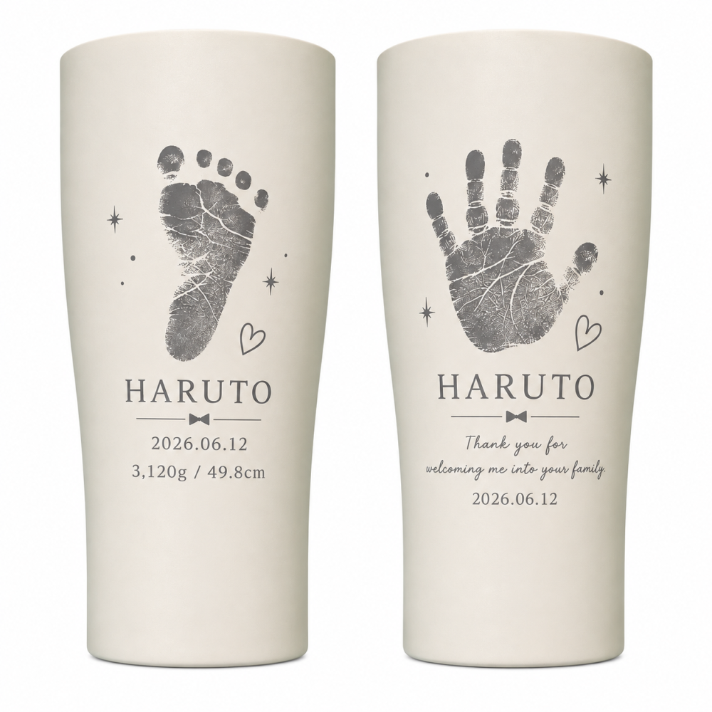 名入れ 手形足形タンブラー サーモス 420ml 送料無料 THERMOS 赤ちゃん ベビー 出産祝い 出産内祝い 内祝い 出産記念 誕生記念 名前入り 名入れギフト 祖父母 両親 プレゼント ギフト
