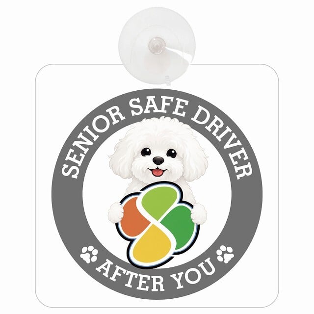 カーサイン 高齢者マーク SENIOR SAFE DRIVER ビションフリーゼ 車内用 吸盤タイプ 収れん火災防止タイプ 肉球 日本製 車 ステッカー