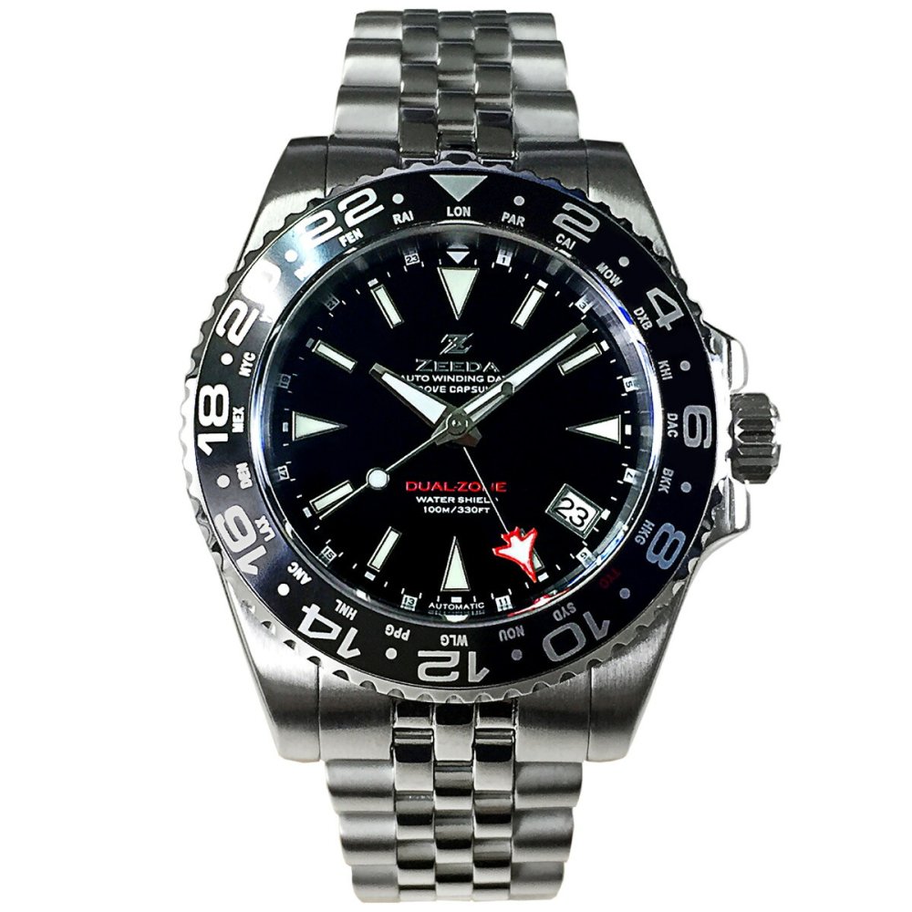 ジーダ ZEEDA デュアルゾーン DUAL-ZONE PIANO BLACK 腕時計 メンズ 自動巻き GMT DU-BK