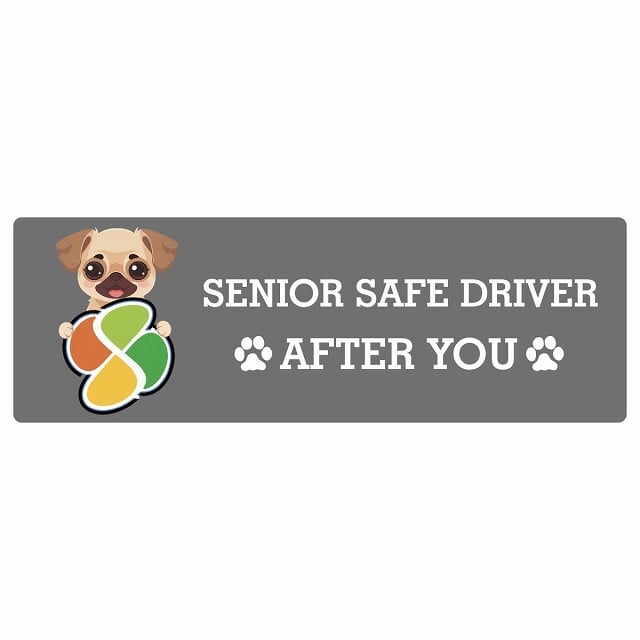 カーサイン 高齢者マーク SENIOR SAFE DRIVER チワパグ ステッカー シール 長方形 20x6.7cm 肉球 日本製 車