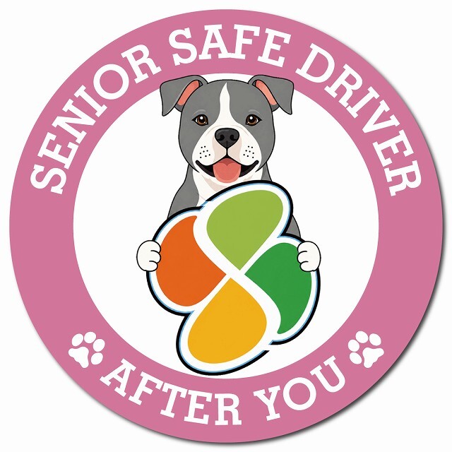 カーサイン 高齢者マーク SENIOR SAFE DRIVER アメリカンスタッフォードシャーテリア マグネット 強力 直径13cm 肉球 日本製 車 ステッカー