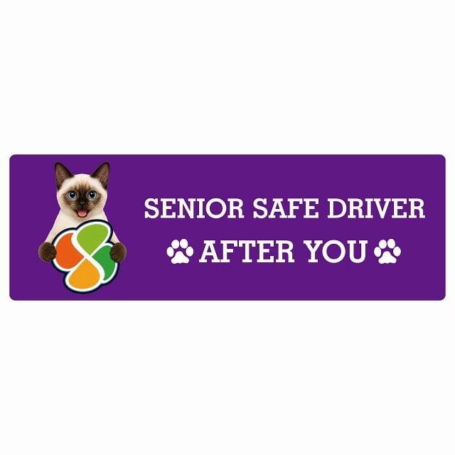 カーサイン 高齢者マーク SENIOR SAFE DRIVER スキフトイボブテイル ステッカー シール 長方形 20x6.7cm 肉球 日本製 車