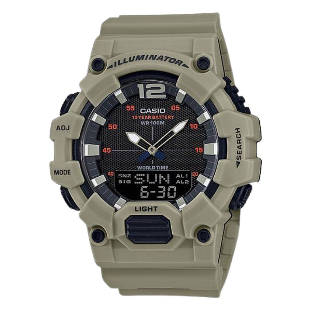 箱なし カシオ 腕時計 メンズ CASIO アナデジ カーキ サンド ベージュ 海外モデル 逆輸入 10年電池 100m防水 ワールドタイム ストップウォッチ アラーム LEDライト アウトドア スポーツ 誕生日 父の日 プレゼント ギフト 成人 卒業 入学