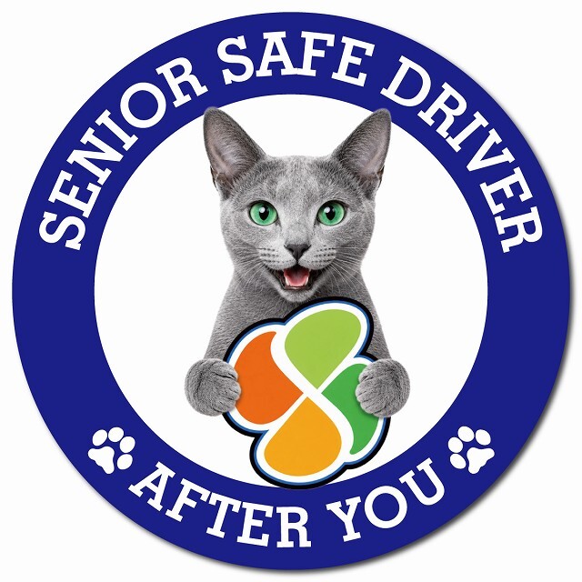 カーサイン 高齢者マーク SENIOR SAFE DRIVER ロシアンブルー マグネット 強力 直径13cm 肉球 日本製 車 ステッカー