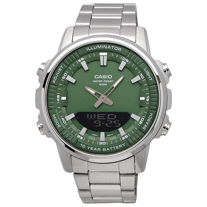 CASIO 腕時計 カシオ チープカシオ チプカシ ワールドタイム アナデジ クオーツ メンズ 腕時計 AMW-880D-3AV ダークグリーン メタルバンド 海外モデル [並行輸入品]