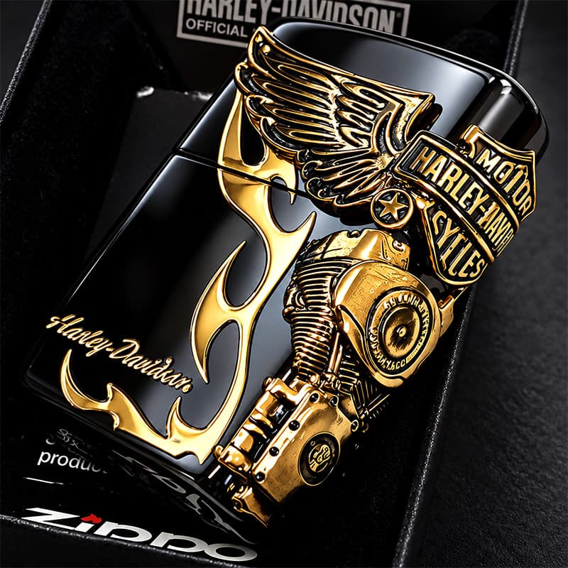 ZIPPO ハーレーダビッドソン ジッポ ライター イオンブラック＆アンティークゴールド 3面メタル 国内限定モデル 両面加工 黒金 かっこいい おしゃれ メンズ ギフト プレゼント