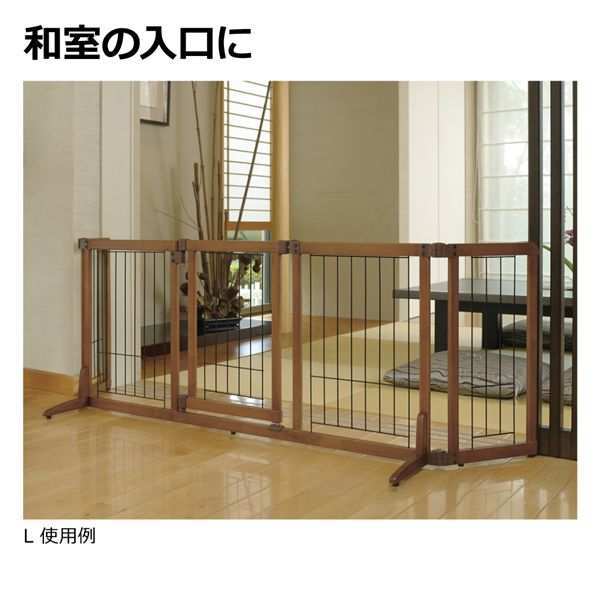 リッチェル ペット用 木製おくだけドア付ゲート L ブラウン 犬用 間仕切り 柵 置くだけ ペットゲート 小型犬 中型犬 ドア付き 幅調節 折りたたみ ペット用品