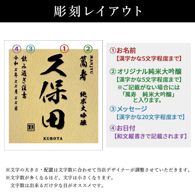 久保田 名入れ 萬壽 お酒 日本酒 純米大吟醸 大吟醸   名前入り プレゼント ギフト 面白い センス 定年退職 還暦祝い 退職祝い 男性 女性 お祝い 古希 喜寿 傘寿 米寿 卒寿 白寿 百寿 敬老の日