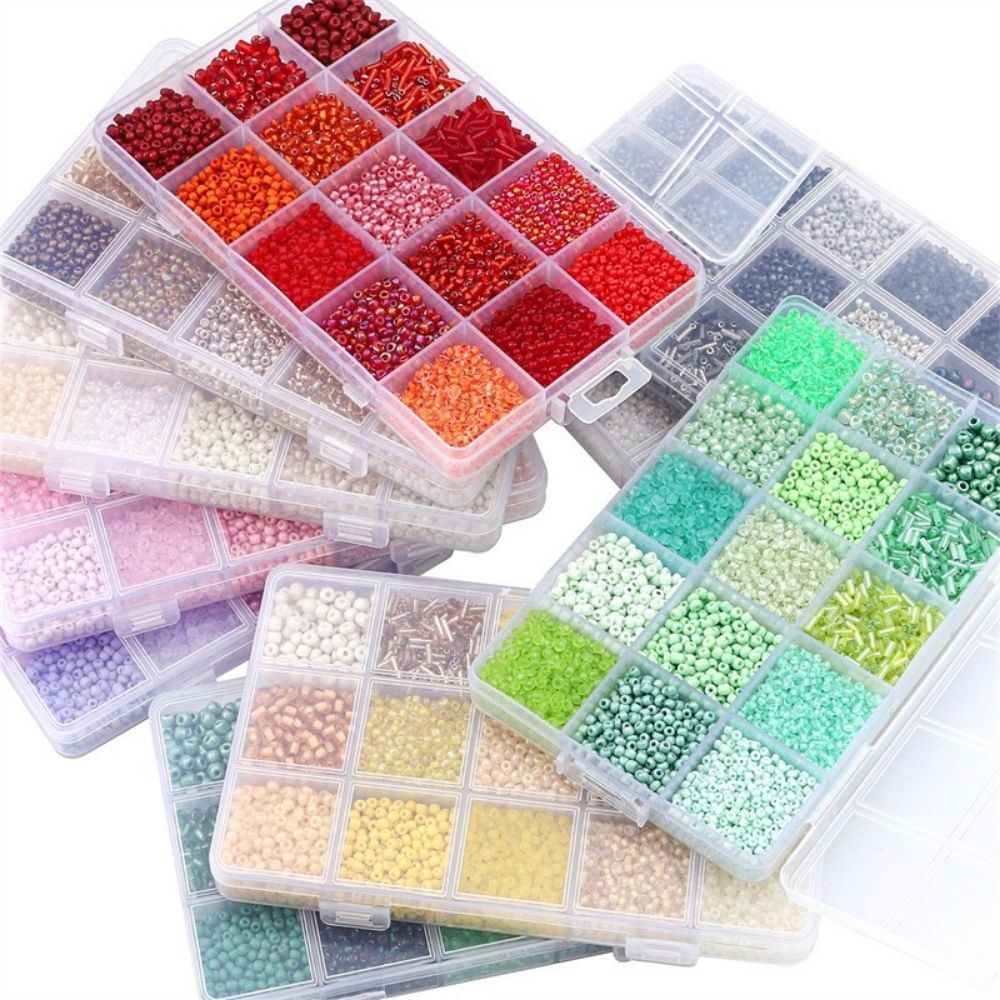 ビーズセット 15色セット 各10g ケース付き ガラスビーズ シードビーズ 丸小ビーズ チューブビーズ 2mm 3mm 4mm アクセサリーパーツ ハンドメイド 手芸 刺繍 ビーズ刺繍 DIY アクセサリー作り