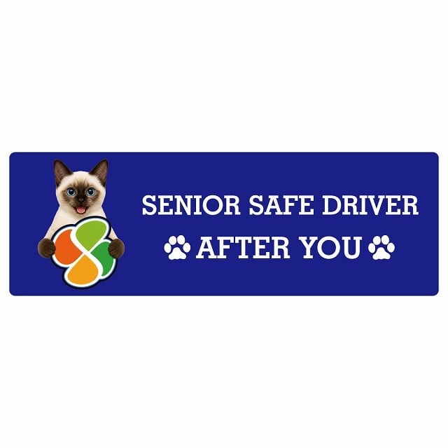 カーサイン 高齢者マーク SENIOR SAFE DRIVER スキフトイボブテイル ステッカー シール 長方形 20x6.7cm 肉球 日本製 車