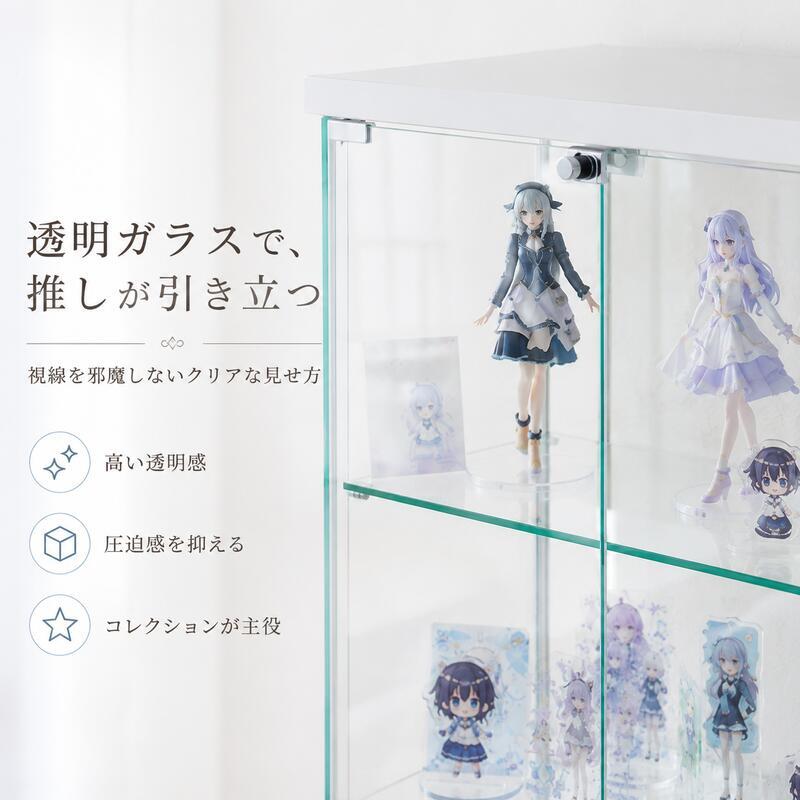 不二貿易 ガラスコレクションケース 幅60cm ハイタイプ 高さ119.5cm 4段 フィギュアケース 推し活収納 ガラス棚 ホワイト