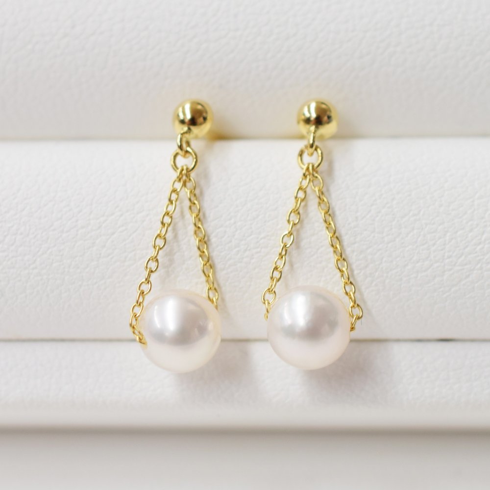 ［pearl454］5.5mm - 6mm 揺れる ピアス あこや真珠 天草 熊本 ペア 普段使い ピンク ホワイト K18 K14