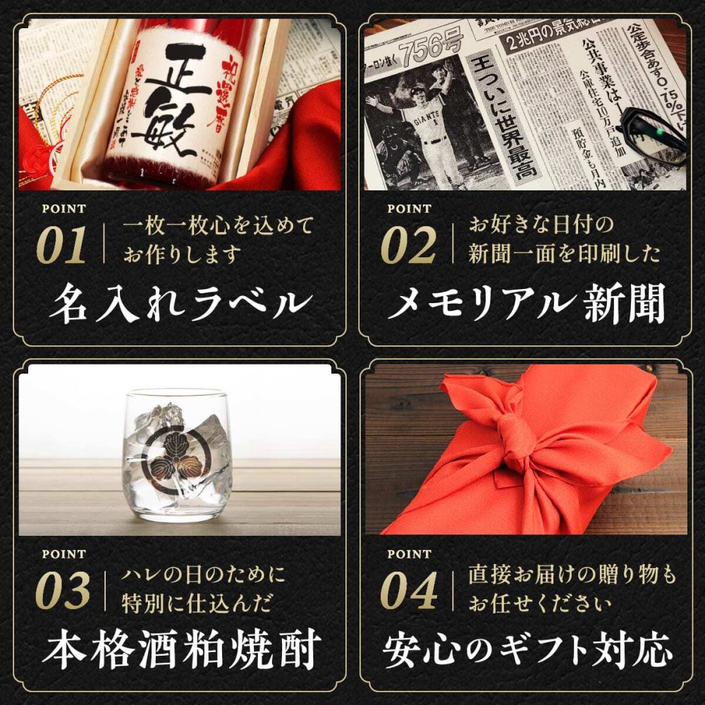 還暦のプレゼント 60歳の新聞付き 名入れ 名前入り 敬老の日 誕生日 ギフト 贈り物 男性 上司 父親 母親 赤色 即日発送  【華乃小町】720ml 酒粕焼酎