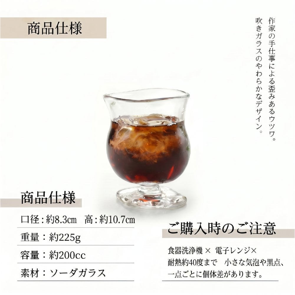 ガラス マーガレット　パフェグラス 　アイスコーヒーグラス　アイスティーカップ　作家「原光弘」アイスティー　ガラス トロピカルパンチ 花ブチ