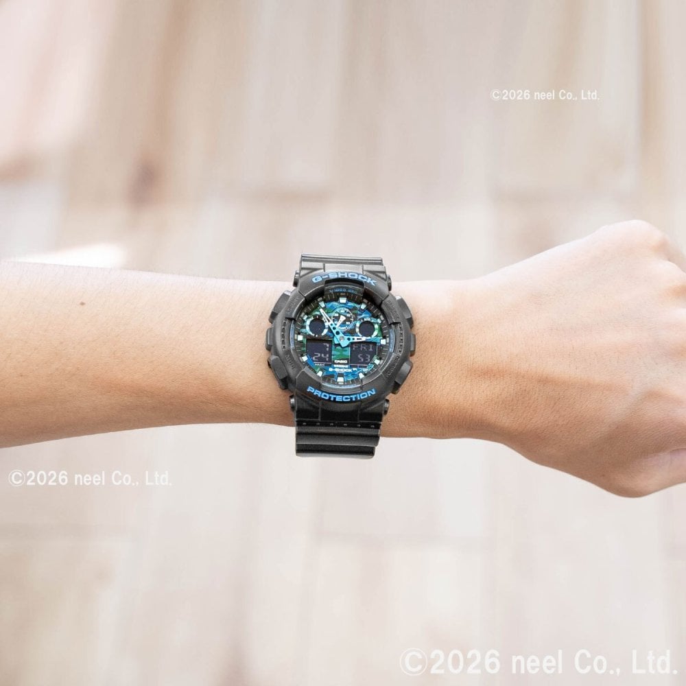 G-SHOCK ブラック×ブルー カモフラージュ アナデジ 腕時計 メンズ GA-100CB-1AJF