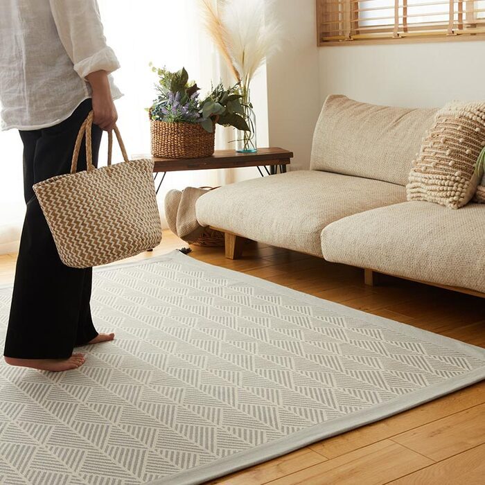 ラグ マット 約1.5畳 130×185cm 洗える インド綿 コットン 綿100% サラッと快適 ウレタン入り 滑り止め付き 四隅にタッセル付き ホットカーペット・床暖房対応 ク インド綿100%のナチュラルラグ 床暖房対応クラック インテリア 敷物