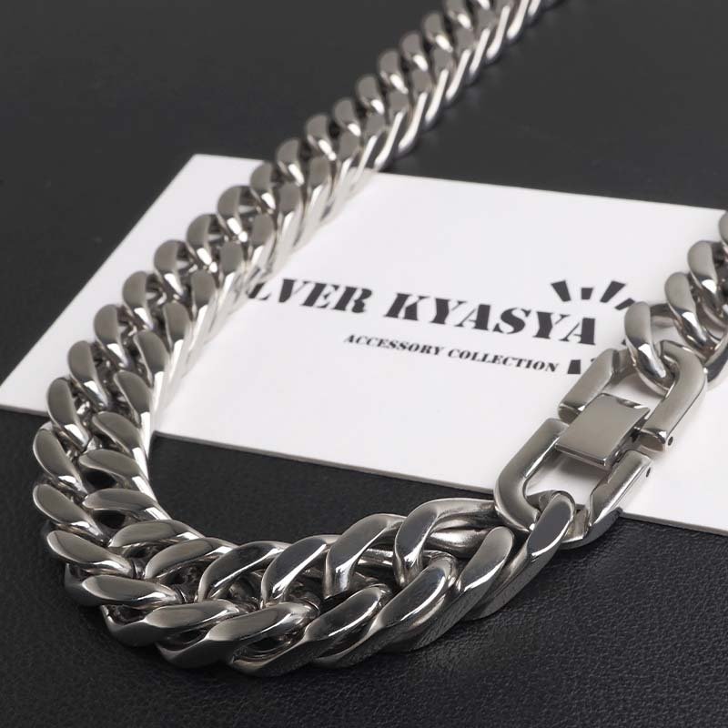 ステンレス ダブル喜平ネックレス 厚みあり チェーンネックレス メンズネックレス 4面カット 幅12mm 50cm 60cm シルバー 中折れ式 重厚感 定番 人気 存在感 男性 金属アレルギー対応