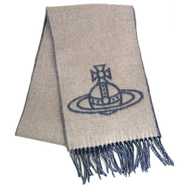 ヴィヴィアンウエストウッド マフラー Vivienne Westwood 81030006 W01MK K401 Double Face Scarf BLUE ブルー リバーシブル ビッグオーブロゴ