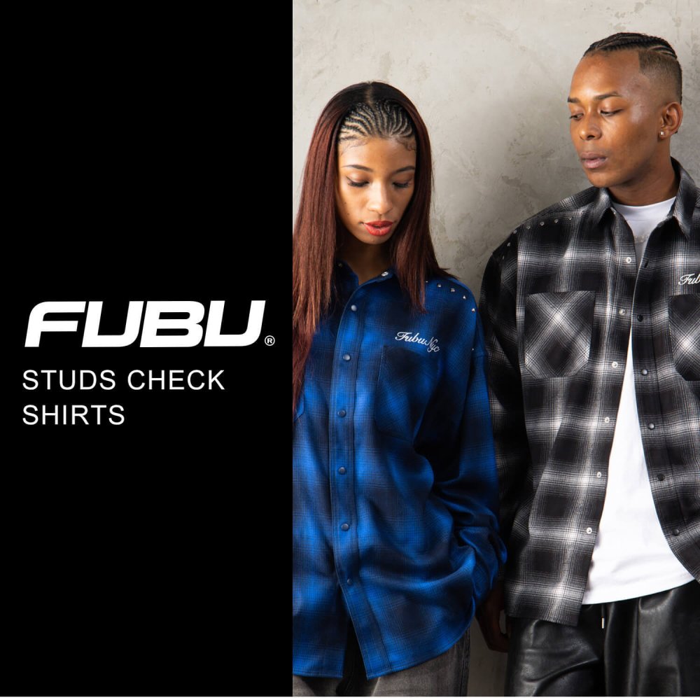 FUBU フブ チェックシャツ メンズ レディース fam-62100 スタッズ オンブレチェック ネルシャツ 長袖 シャツ スナップボタン 刺繍 オーバーサイズ ストリート ヒップホップ ダンス カジュアル M L XL XXL 2026FW Karlas