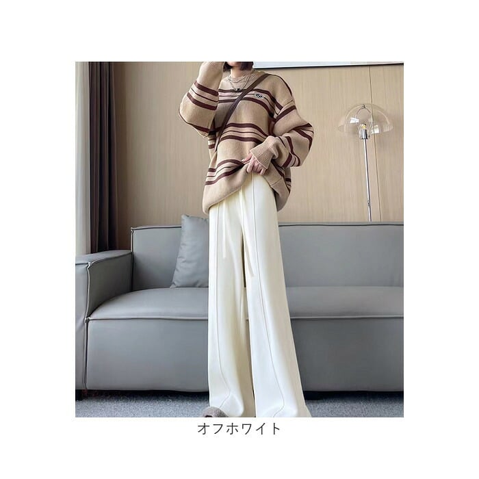 ニットパンツ レディース 通販 ワイドパンツ モップパンツ モップ ズボン 夏パンツ 長ズボン ロング丈 ロング ワイド パンツ ハイウエスト ウエストゴム ゆったり ボトムス カジュアル シンプル 無地 きれいめ オフィス 大人 レディースファッション