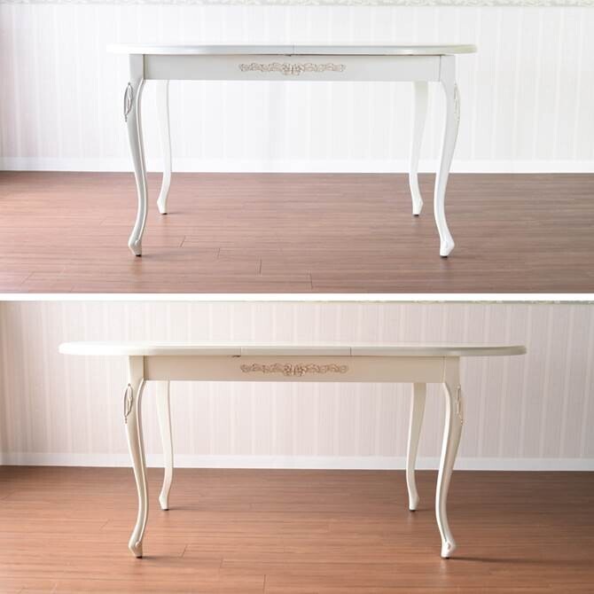 ダイニング家具 テーブル 4人 アンティーク 調 ダイニング 楕円 伸縮 オーバル 伸長式 幅140cm→175cm ロココ ダイニングテーブル ホワイト 姫系 猫脚 ヨーロピアン 輸入家具 オシャレ 白家具 北欧 クラシック