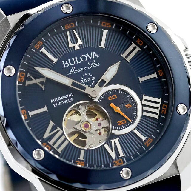 アウトレット ブローバ マリンスター 自動巻き 腕時計 ブランド メンズ オープンハート BULOVA 98A303 アナログ ネイビー