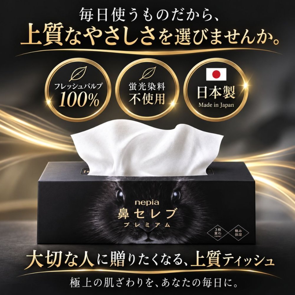 【10箱セット】ネピア 鼻セレブ プレミアム 〜極上の潤いと優しさを届ける 贅沢3枚重ねのプレミアムティッシュ〜 イベント景品・ノベルティ・オフィス備品に