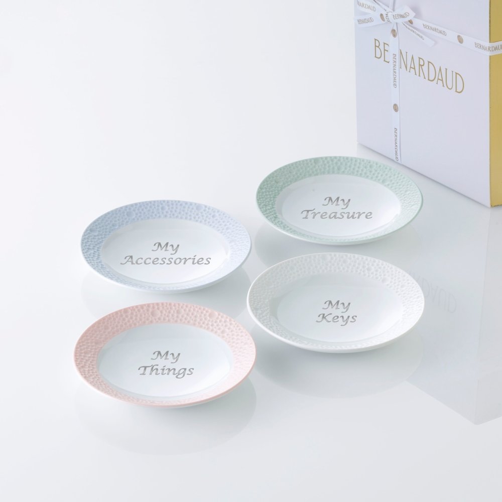 BERNARDAUD ベルナルド エキュム スモールディッシュ 10.5cm 4枚セット 名入れ彫刻代込み 名前 彫刻 刻印 プレゼント ギフト 記念日 高級 ブランド 開店祝 新築祝 誕生日 お皿 小皿 薬味皿 小物トレー アクセサリトレー