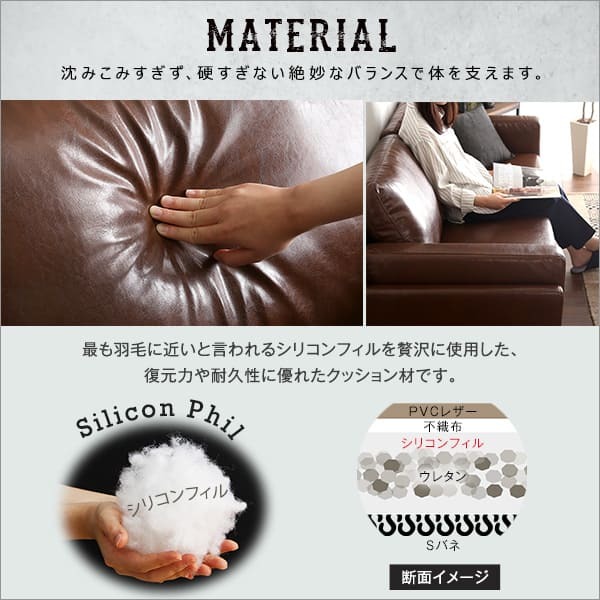 ソファ 座椅子 3人掛けヴィンテージPVC ゆったり座れる 脚を取り外せばロータイプの にも 肘掛けを入れ替えればセパレートスタイルに早変わり ロー ー PVCレザー おしゃれ 幅188cm 三人掛け クッション材 耐久性 セパレート 天然木脚